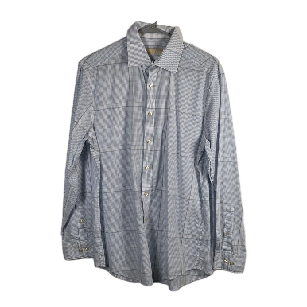 Michael Kors Shirt Men's‎ Blue Medium 15.5 -32/33 Slim Fit Stretch Long Sleeve
